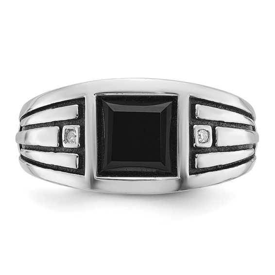 IB Goodman 14k White Gold with Black Rhodium Mens Square Onyx and Diamond Complete Ring