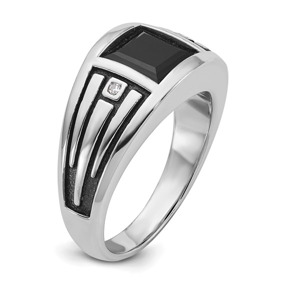 IB Goodman 14k White Gold with Black Rhodium Mens Square Onyx and Diamond Complete Ring