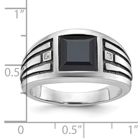 IB Goodman 14k White Gold with Black Rhodium Mens Square Onyx and Diamond Complete Ring