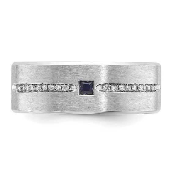 IB Goodman 14k White Gold Mens Satin Lab Created Sapphire and 1/8 carat Diamond Complete Ring