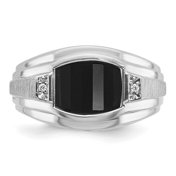 IB Goodman 14k White Gold Mens Satin Barrel Onyx and Diamond Complete Ring