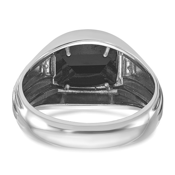 IB Goodman 14k White Gold Mens Satin Barrel Onyx and Diamond Complete Ring