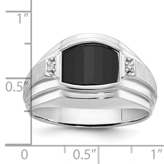 IB Goodman 14k White Gold Mens Satin Barrel Onyx and Diamond Complete Ring