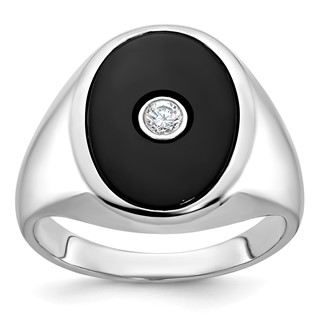 IB Goodman 14k White Gold Mens Oval Onyx and 1/10 carat Diamond Complete Ring