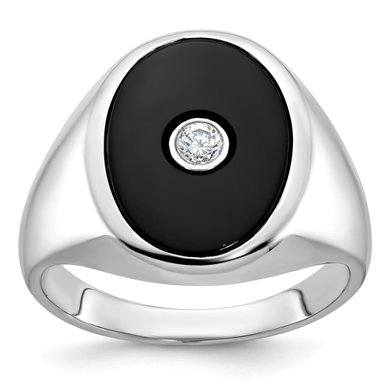 IB Goodman 14k White Gold Mens Oval Onyx and 1/10 carat Diamond Complete Ring