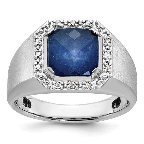 Sterling Silver Sapphire RING WITH DIAMOND ACCENTS