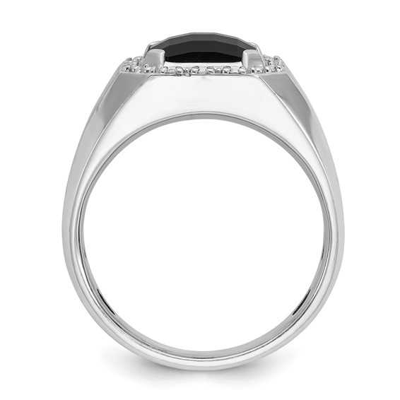 IB Goodman 14k White Gold Mens Cushion Onyx and 1/8 carat Diamond Complete Ring