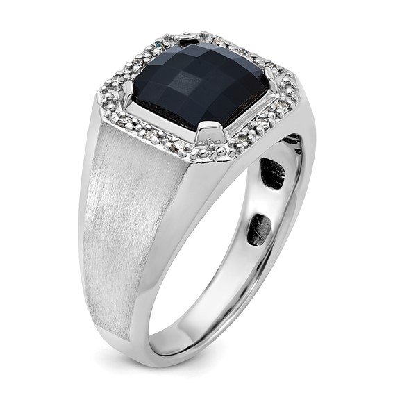 IB Goodman 14k White Gold Mens Cushion Onyx and 1/8 carat Diamond Complete Ring