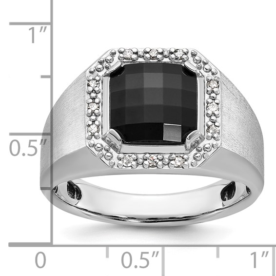 IB Goodman 14k White Gold Mens Cushion Onyx and 1/8 carat Diamond Complete Ring