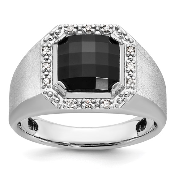 IB Goodman 14k White Gold Mens Cushion Onyx and 1/8 carat Diamond Complete Ring