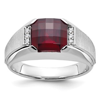 Sterling Silver Solid Created Garnet Diamond Ring
