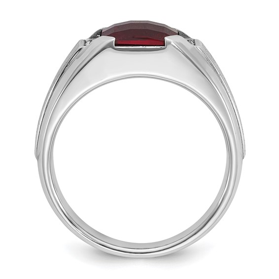 IB Goodman 14k White Gold Mens Cushion Lab Created Garnet and 1/20 carat Diamond Complete Ring
