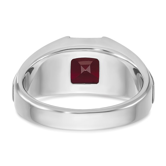 IB Goodman 14k White Gold Mens Cushion Lab Created Garnet and 1/20 carat Diamond Complete Ring