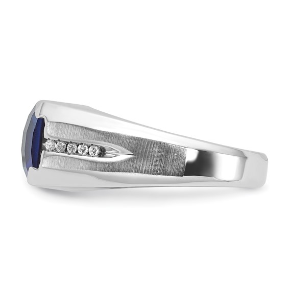 IB Goodman 14k White Gold Mens Cushion Lab Created Sapphire and 1/20 carat Diamond Complete Ring