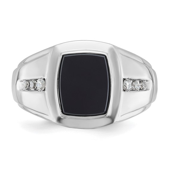 IB Goodman 14k White Gold Mens Cushion Onyx and 1/8 carat Diamond Complete Ring