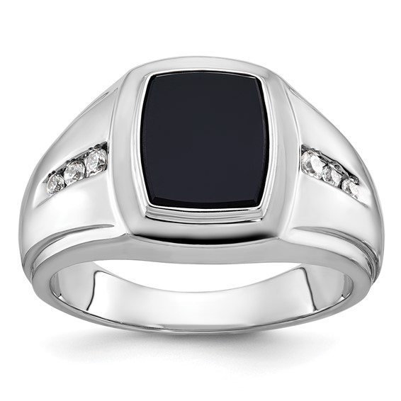 IB Goodman 14k White Gold Mens Cushion Onyx and 1/8 carat Diamond Complete Ring
