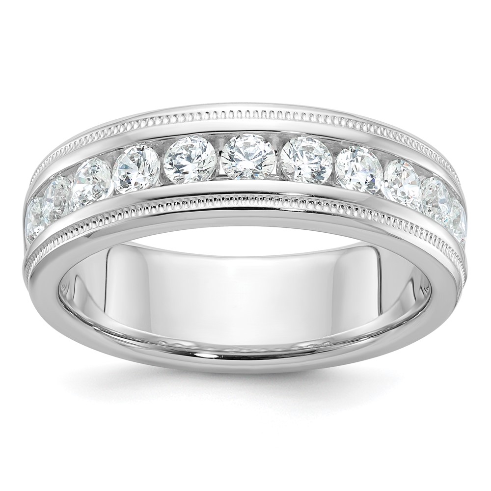 IBGoodman 14K White Gold Polished and Miligrain Eleven Stone Men's Ring Mounting