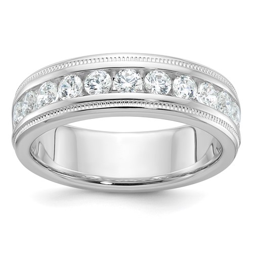 IBGoodman 14K White Gold Polished and Miligrain Eleven Stone Men's Ring Mounting