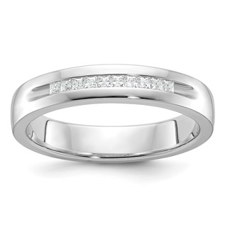 IBGoodman 14k White Gold Men's Polished and Grooved Square 10-Stone 1/4 Carat AA Quality Diamond Ring