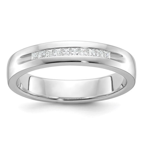 IBGoodman 14k White Gold Men's Polished and Grooved Square 10-Stone 1/4 Carat AA Quality Diamond Ring