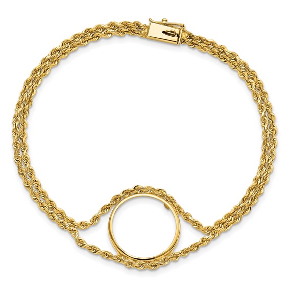 Wideband Distinguished Coin Jewelry 14k Polished Double Rope 16.5mm Prong Coin Bezel Bracelet