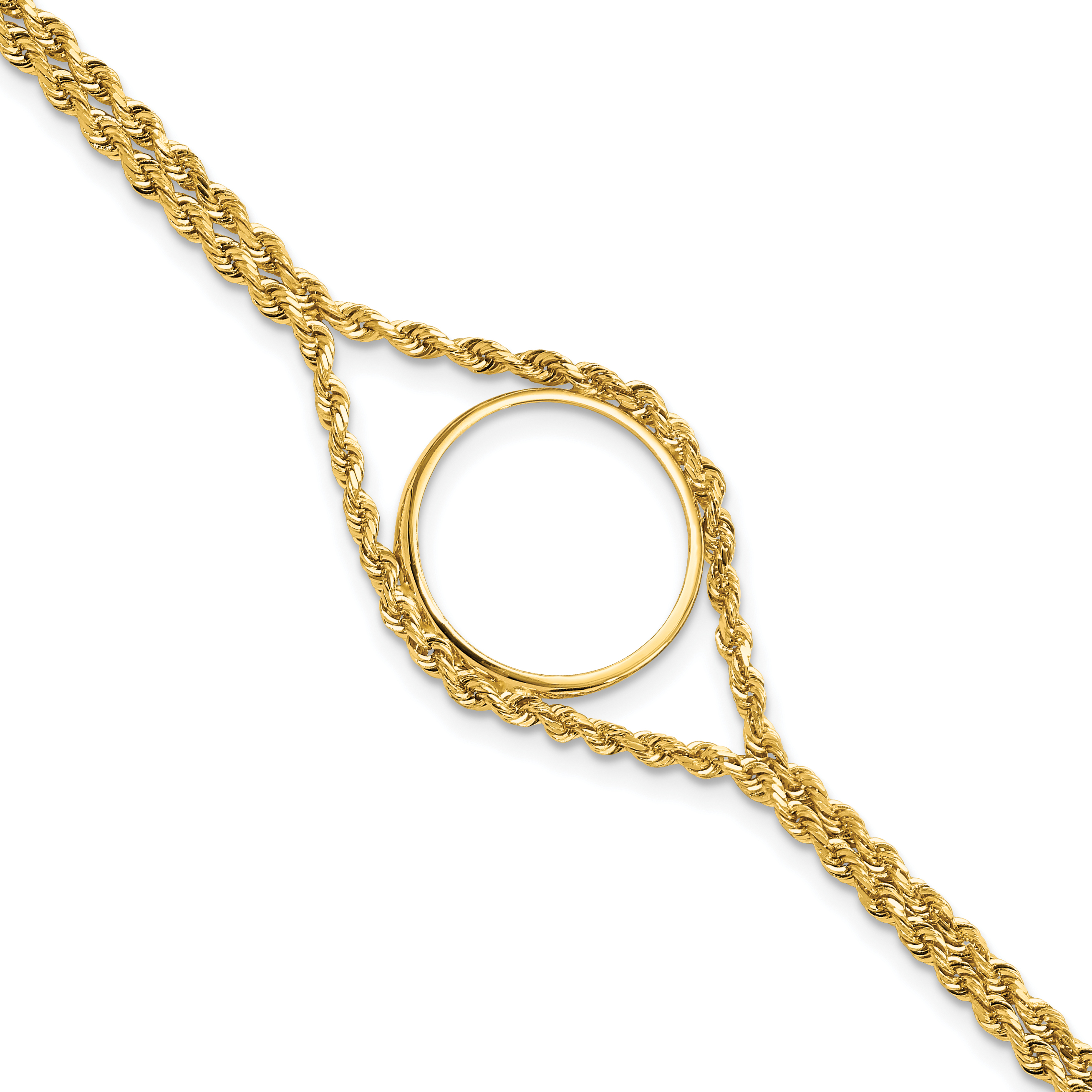 Wideband Distinguished Coin Jewelry 14k Polished Double Rope 16.5mm Prong Coin Bezel Bracelet (BA62/10AE)