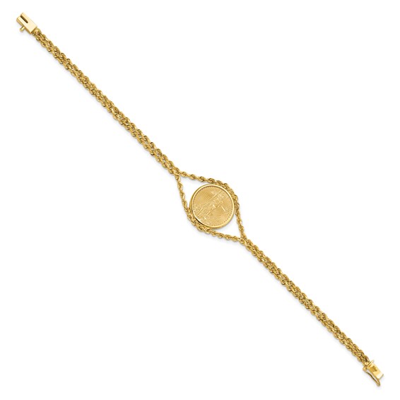 Wideband Distinguished Coin Jewelry 14k Polished Double Rope Mounted 1/10oz American Eagle Prong Set Coin Bezel Bracelet