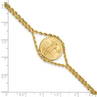 Wideband Distinguished Coin Jewelry 14K Yellow Gold Polished Double Rope Mounted 0.10oz American Eagle Prong Set Coin Bezel Bracelet view 3