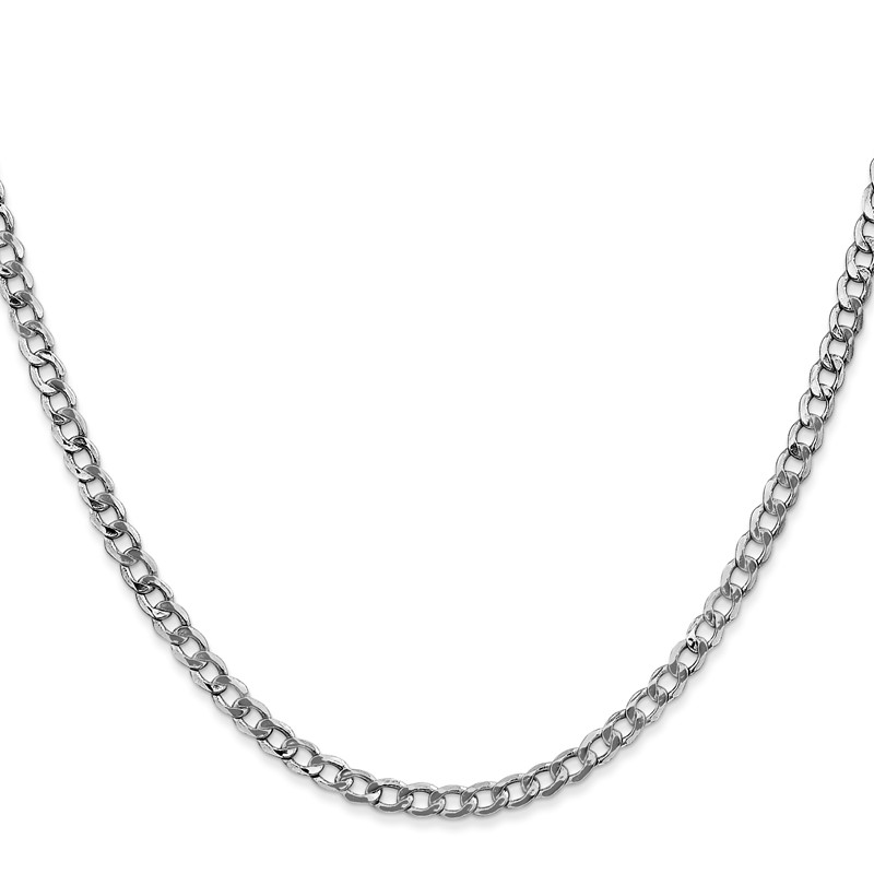 14K White Gold 22 inch 3.35mm Semi-Solid Curb with Lobster Clasp Chain