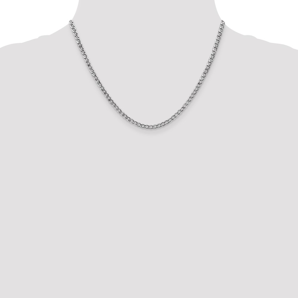 14K White Gold 18 inch 3.35mm Semi-Solid Curb with Lobster Clasp Chain (BC103-18)