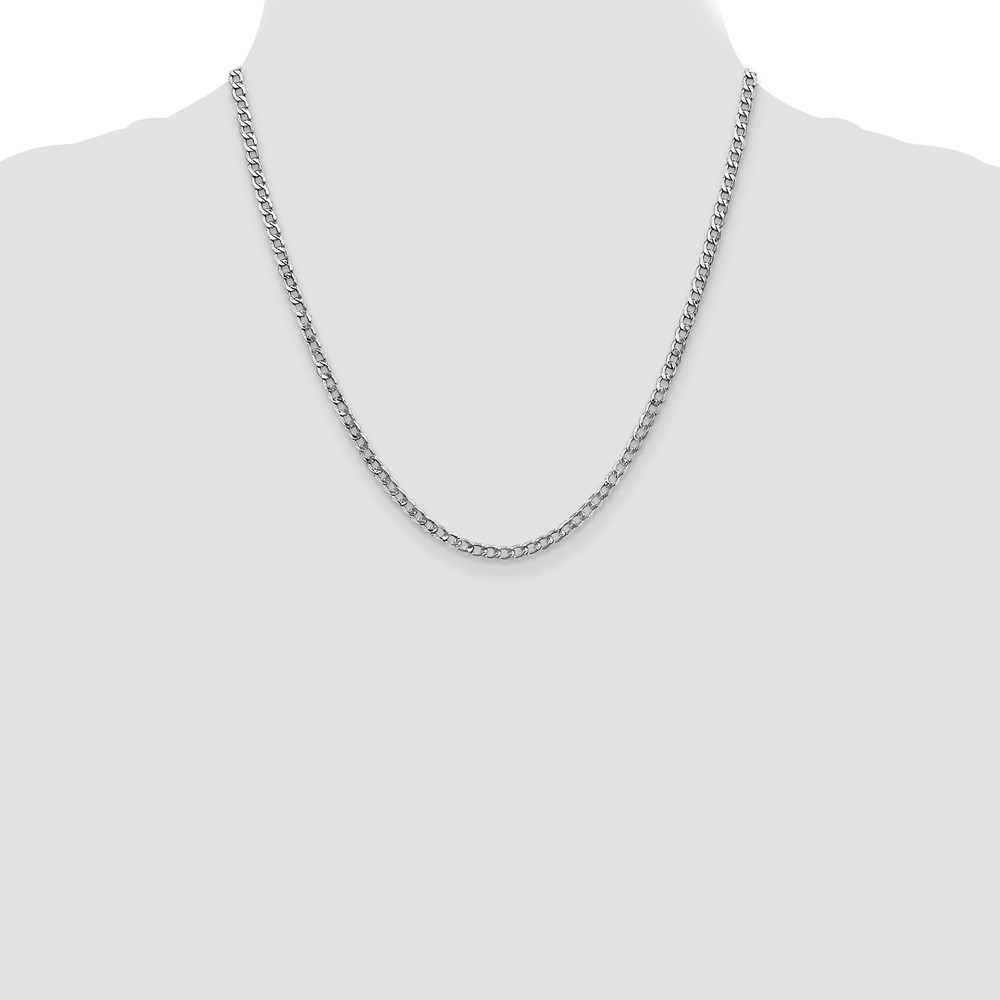 14K White Gold 20 inch 3.35mm Semi-Solid Curb with Lobster Clasp Chain (BC103-20)
