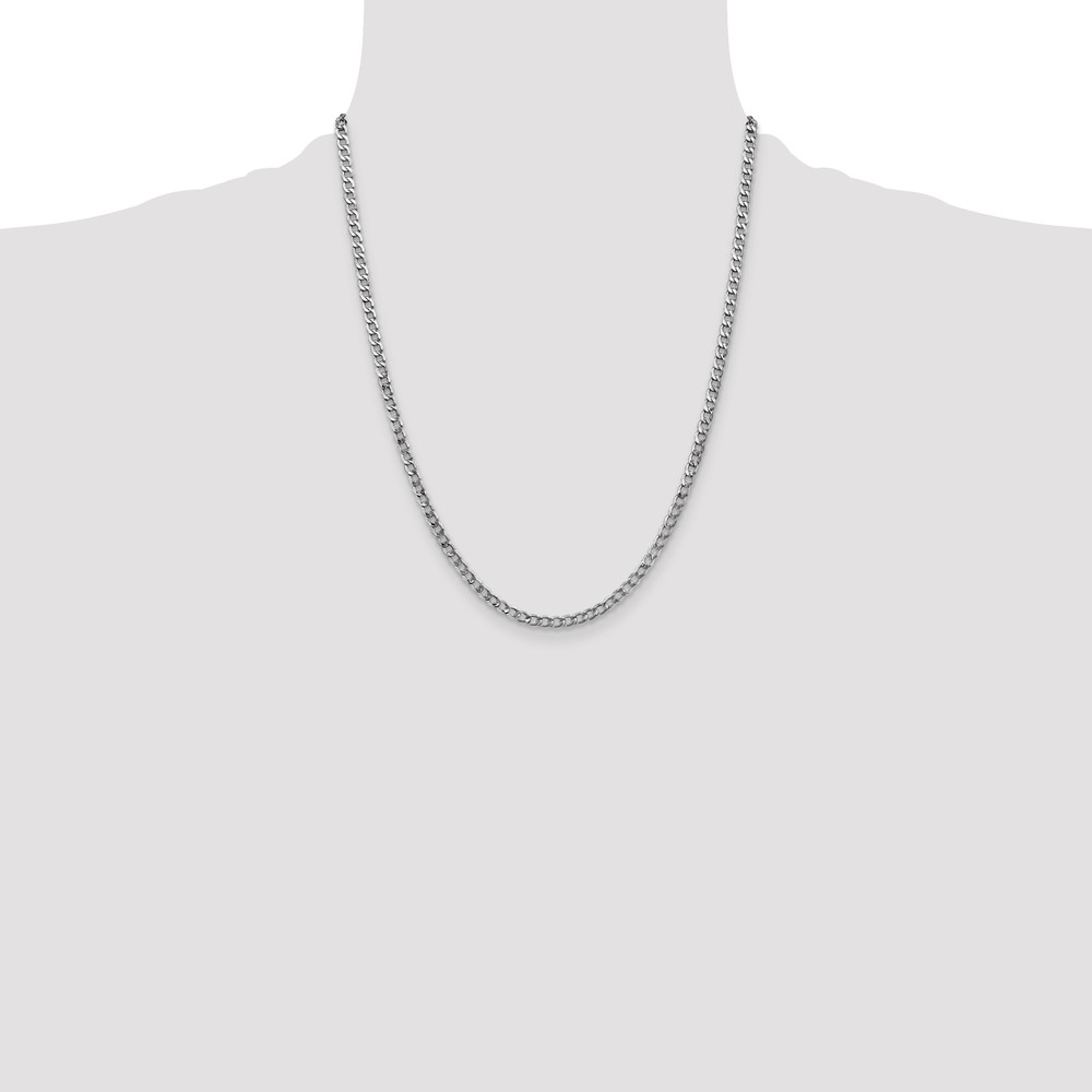 14K White Gold 22 inch 3.35mm Semi-Solid Curb with Lobster Clasp Chain (BC103-22)