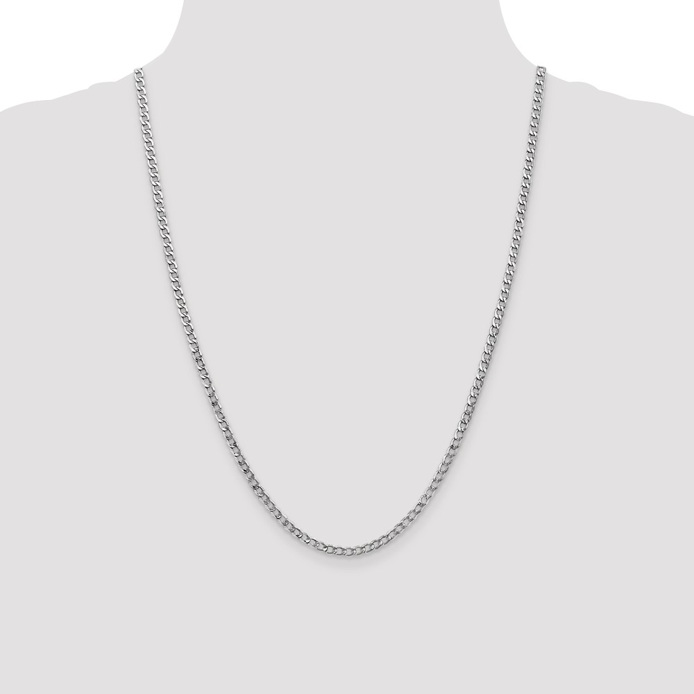 14K White Gold 24 inch 3.35mm Semi-Solid Curb with Lobster Clasp Chain (BC103-24)
