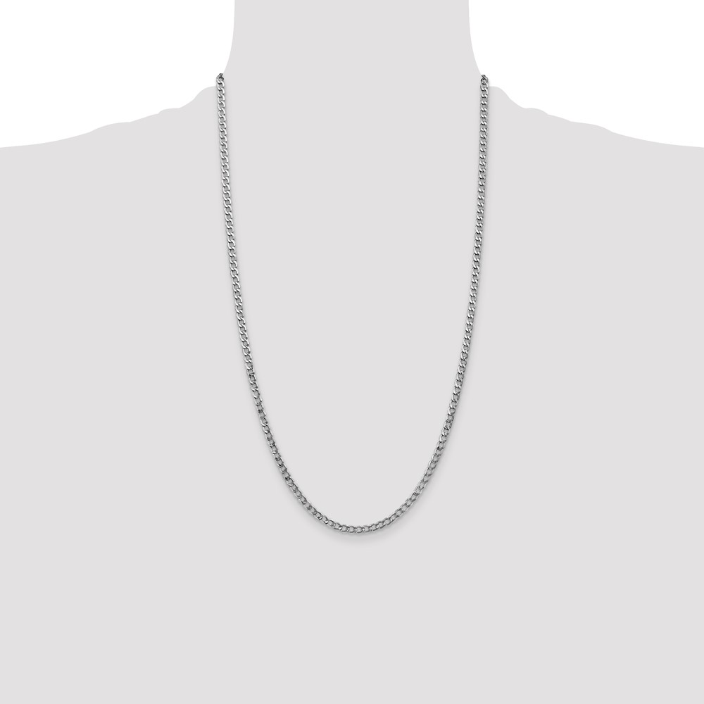 14K White Gold 26 inch 3.35mm Semi-Solid Curb with Lobster Clasp Chain (BC103-26)