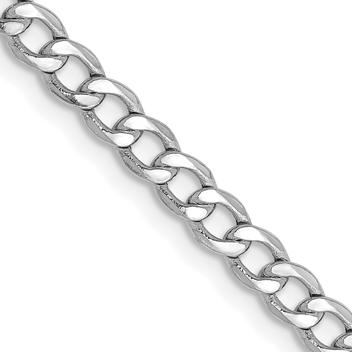 14K White Gold 26 inch 3.35mm Semi-Solid Curb with Lobster Clasp Chain (BC103-26)