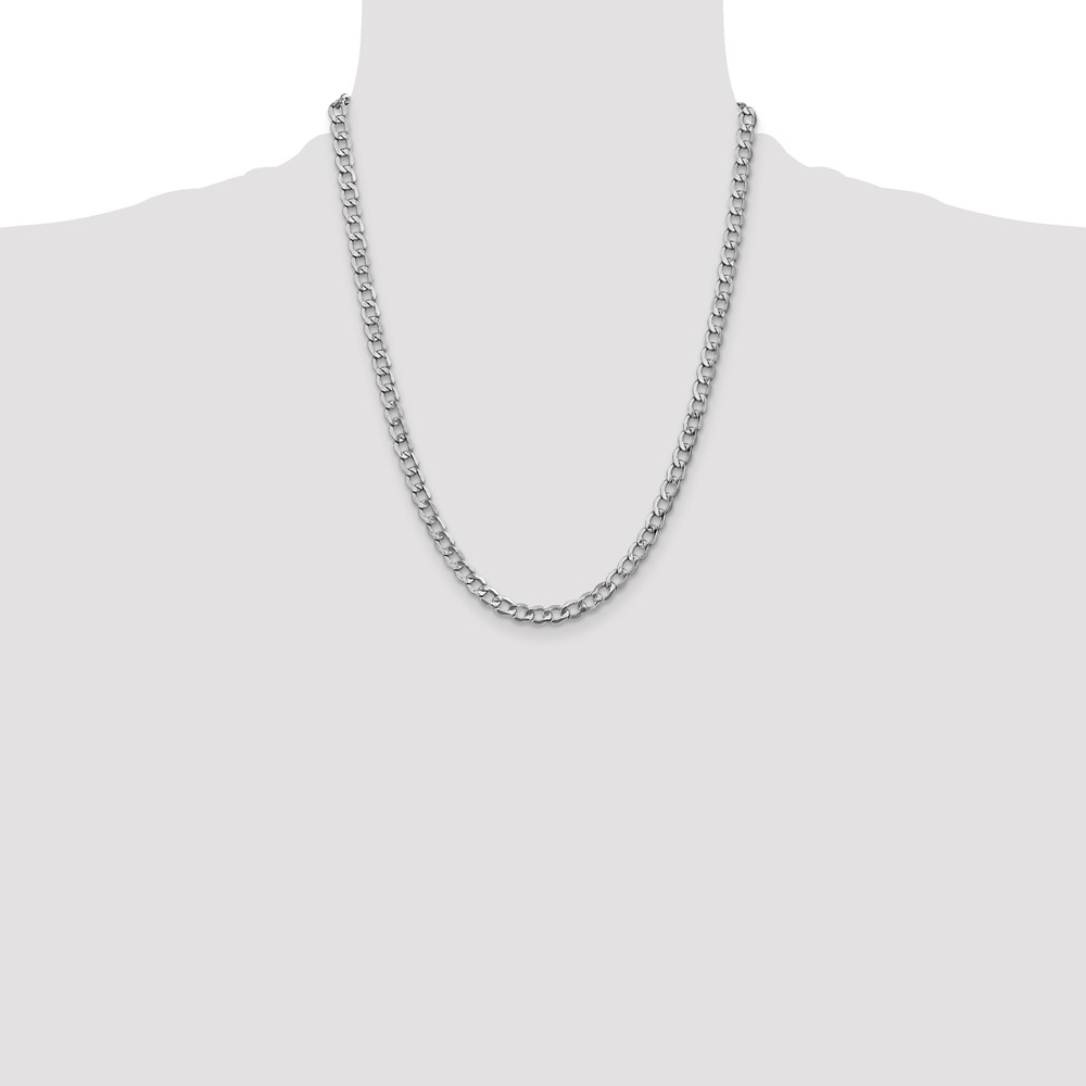 14K White Gold 22 inch 5.25mm Semi-Solid Curb with Lobster Clasp Chain (BC105-22)