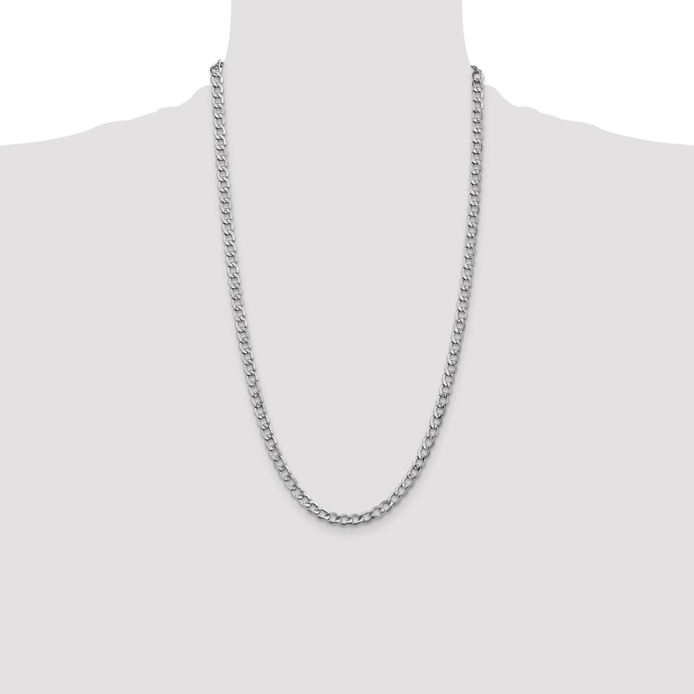 14K White Gold 26 inch 5.25mm Semi-Solid Curb with Lobster Clasp Chain (BC105-26)