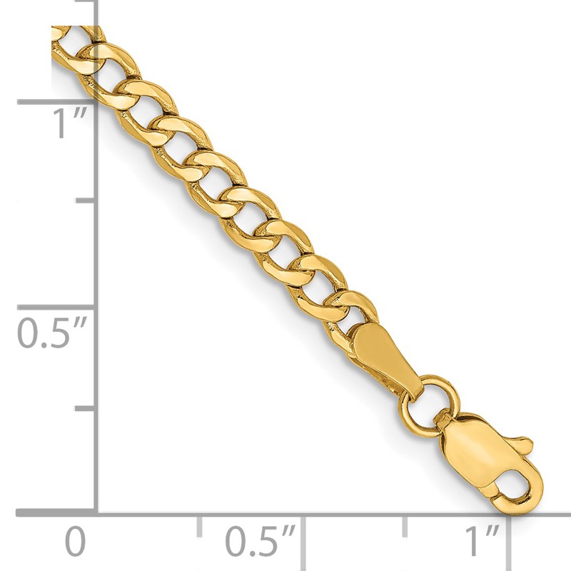 14K 10 inch 3.35mm Semi-Solid Curb with Lobster Clasp Anklet