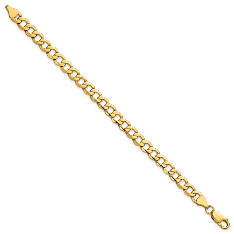 14K 7 inch 6.5mm Semi-Solid Curb with Lobster Clasp Bracelet