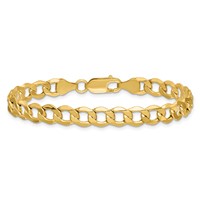 14K 6.5mm Yellow Gold Semi-Solid Curb Bracelet with Lobster Clasp, 8" view 4