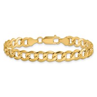 14K 7mm Yellow Gold Semi-Solid Curb Bracelet with Lobster Clasp, 7" view 3