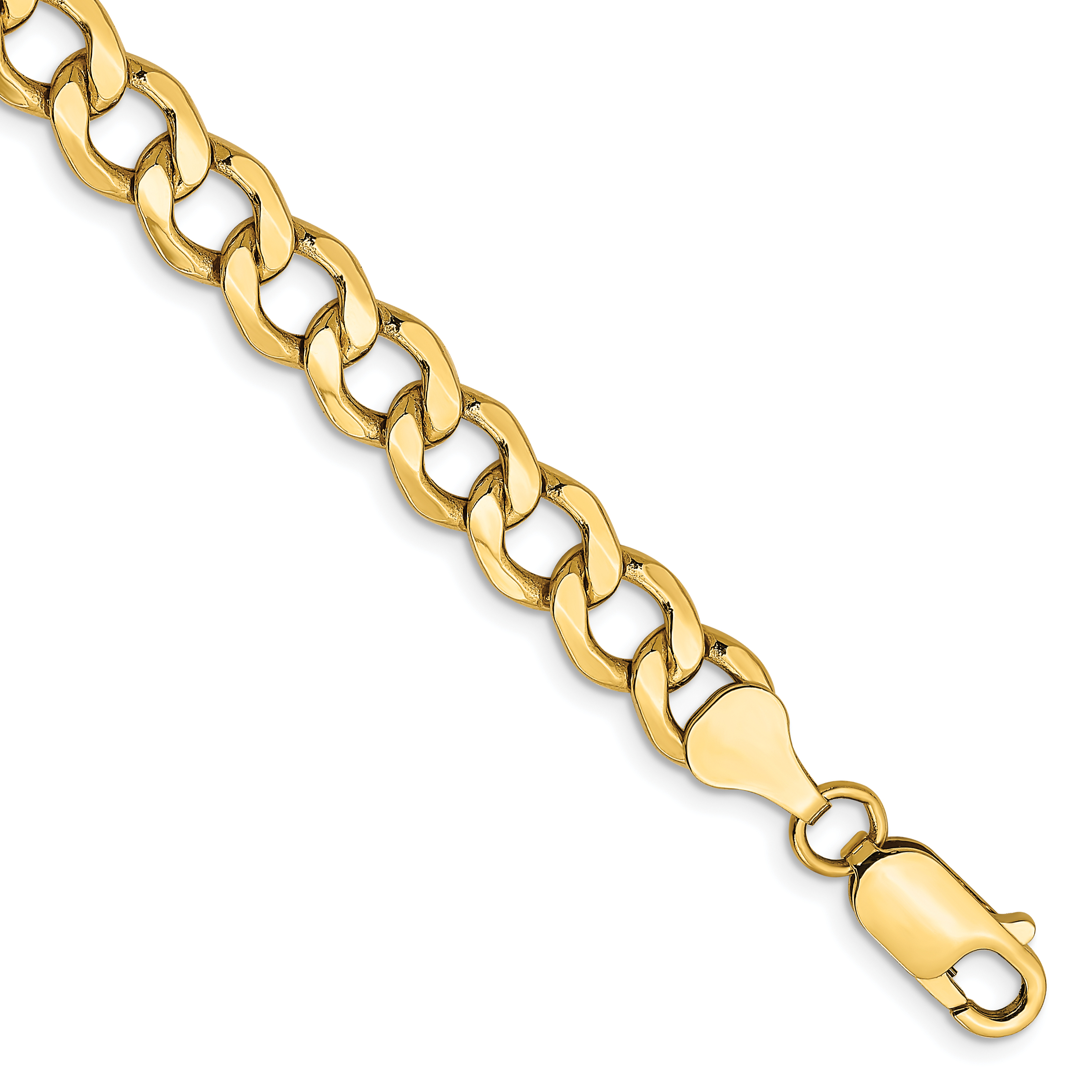 14K 7 inch 7mm Semi-Solid Curb with Lobster Clasp Bracelet (BC110-7)