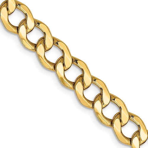 14K 20 inch 7mm Semi-Solid Curb with Lobster Clasp Chain