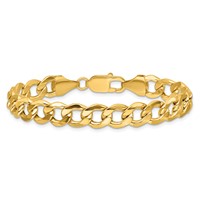 14K 9mm Yellow Gold Semi-Solid Curb Bracelet with Lobster Clasp - 8in view 4