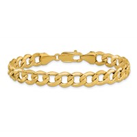 14K 9mm Yellow Gold Semi-Solid Curb Bracelet with Lobster Clasp - 8in view 3