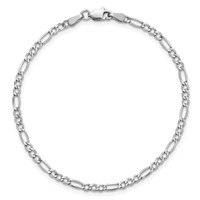 14K White Gold 2.5mm Semi-Solid Figaro Bracelet with Lobster Clasp - 7in view 5
