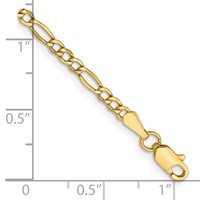 14K 2.5mm Yellow Gold Semi-Solid Figaro Bracelet with Lobster Clasp - 7in view 3