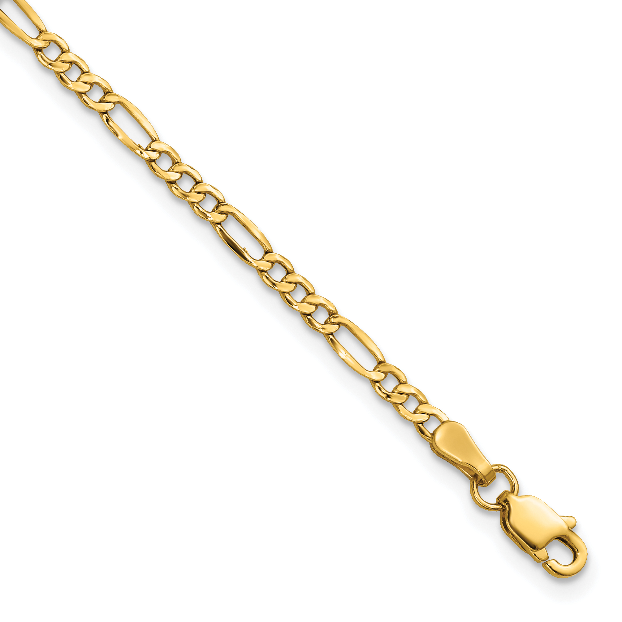 14K 7 inch 2.5mm Semi-Solid Figaro with Lobster Clasp Bracelet (BC120-7)