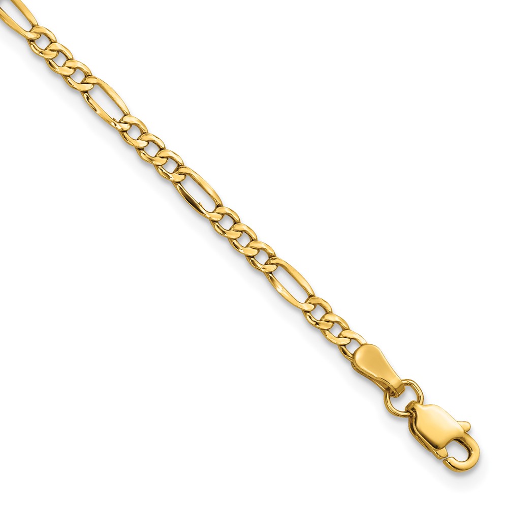 14K 7 inch 2.5mm Semi-Solid Figaro with Lobster Clasp Bracelet (BC120-7)