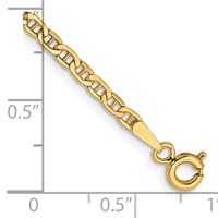 14K 7 Inch 2.4mm Semi-Solid Anchor with Spring Ring Clasp Bracelet view 2
